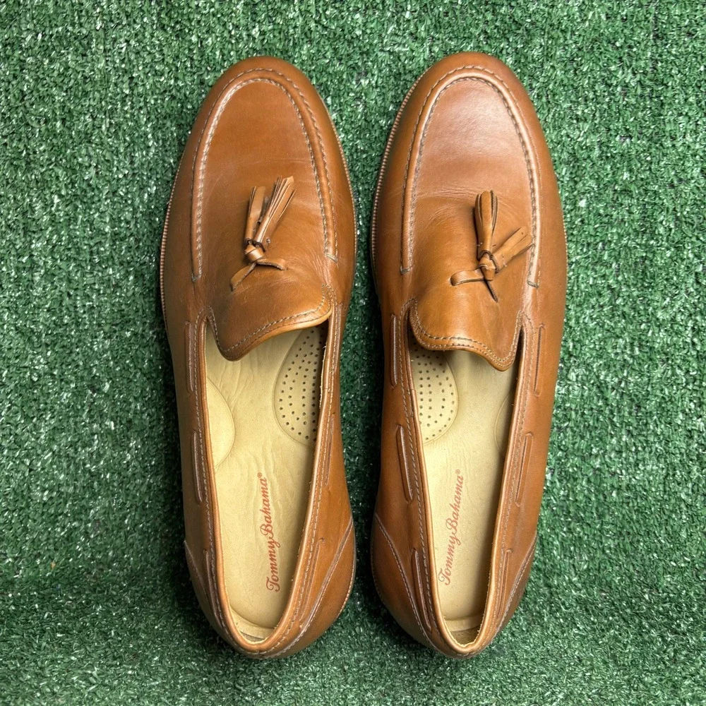 NEW Tommy Bahama Filip Tassel Leather Slip On Preppy Loafers Tan Brown Mens 13M